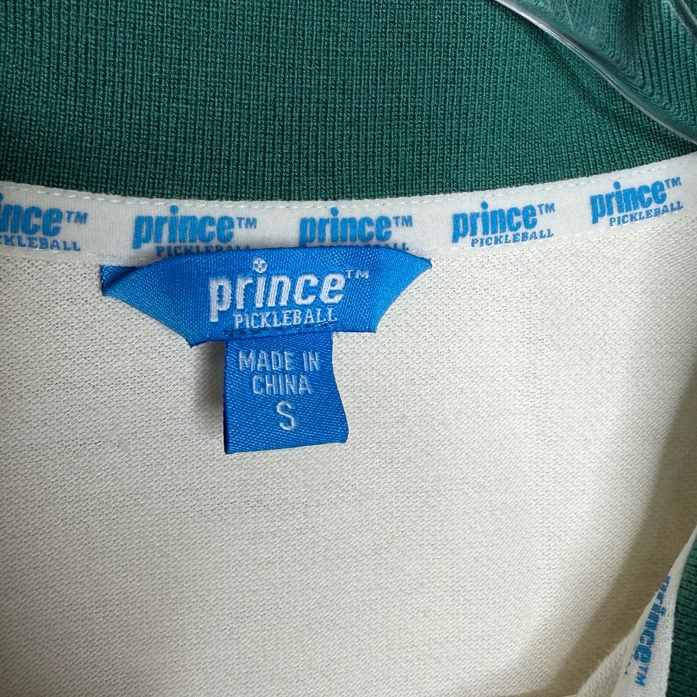Prince Cream Polo with Green Trim Pickleball Tennis Collared Short Sleeve - Picture 3 of 6